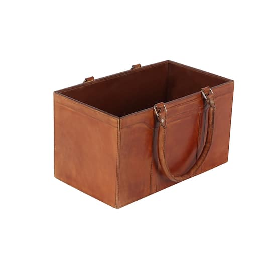 16" Brown Leather Rustic Magazine Holder